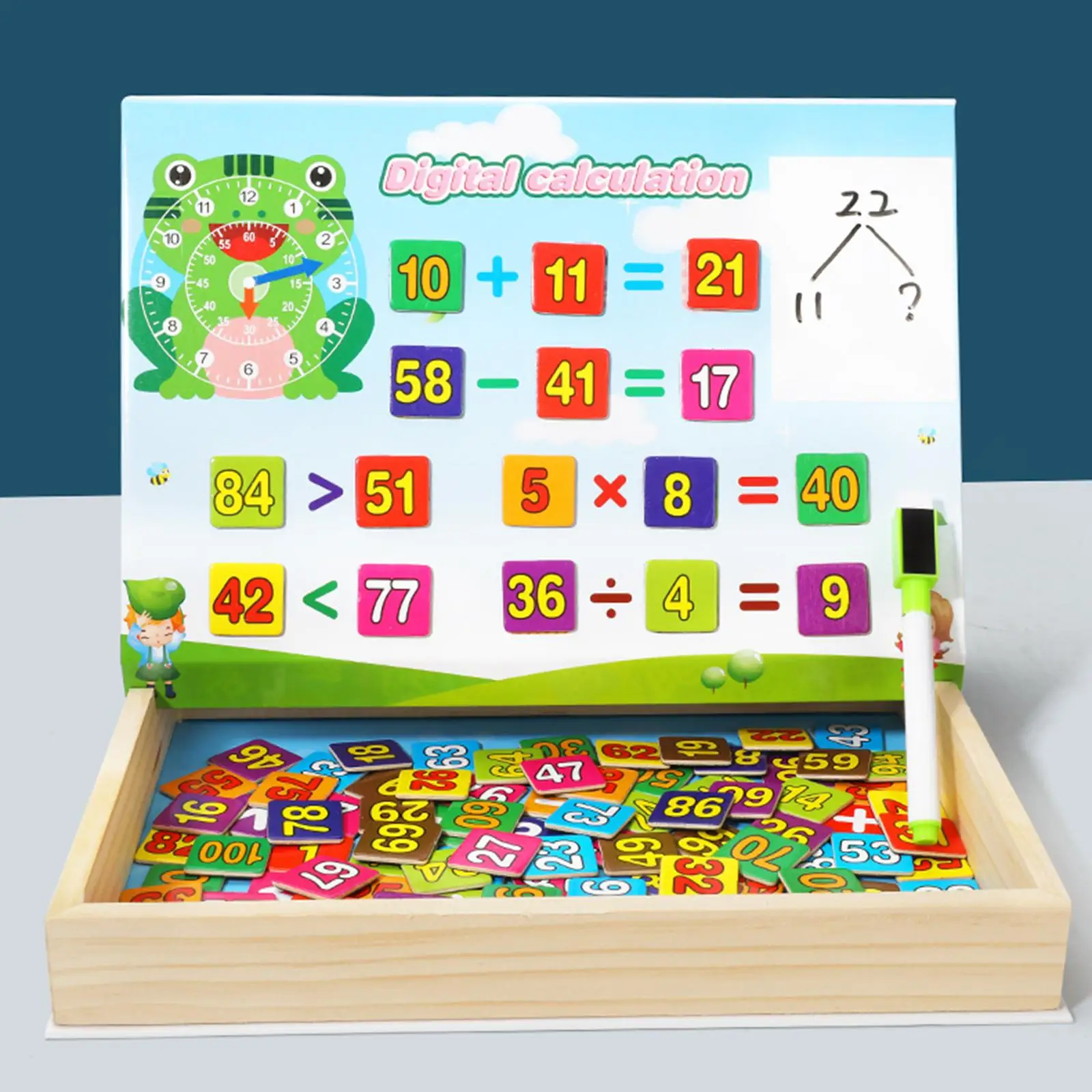 -100 Math Toys Child Multiplication and Division Wood Storage Box