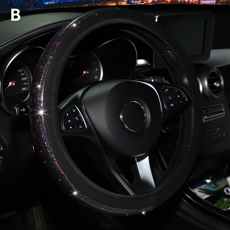 37/38mm Universal Car Steering Wheel Cover PU Leather Rhinestones Imitation diamond Case Auto Interior Decor Styling