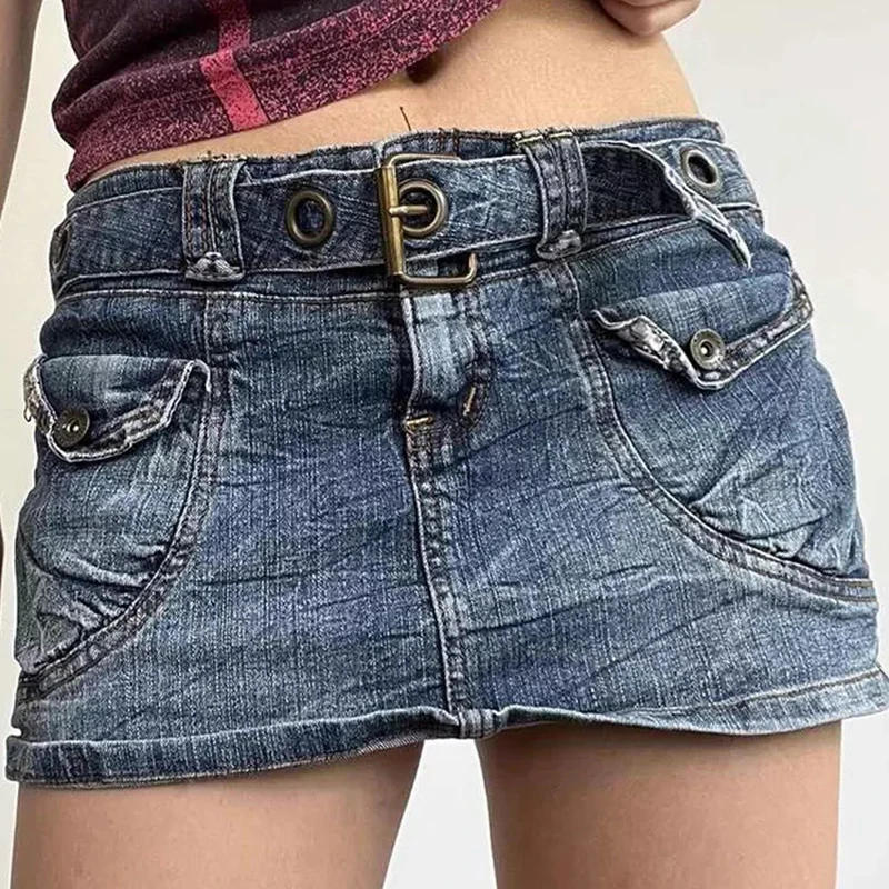 Girlfairy E-girl Low Waist Pockets Mini Skirt 00s Retro Cutest Denim P
