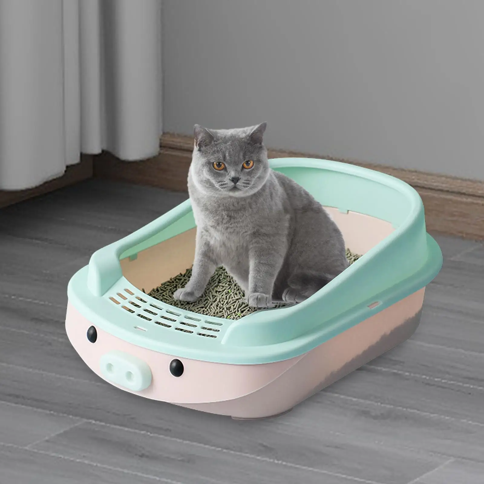 Semi Enclosed Litter Pan Sturdy Cat Bedpan Cats Litter Pan Kitten Potty Toilet for Kittens to Senior Cats Dogs Small Pets Kitty