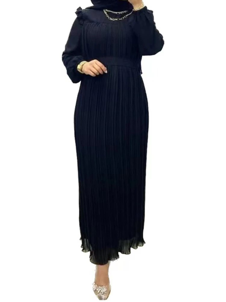 Eid 2023 Muslim Women Party Dress Abaya Dubai Women Kaftans Evening Pleated Dresses Morocco Islam Robe Femme Musulmane Vestidos