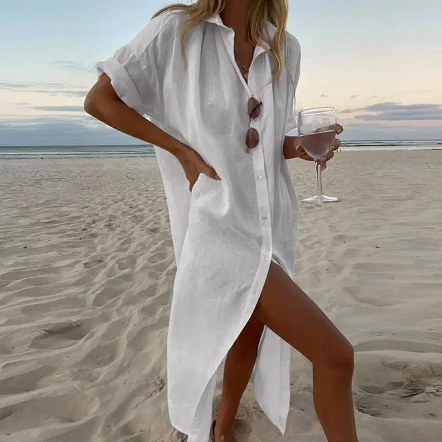 Beach dress shirt Cover-up 2022 Swimwear Women White Beach Tunics cover ups  Bikini Cover up Sarong Swimsuit Cover up - AliExpress