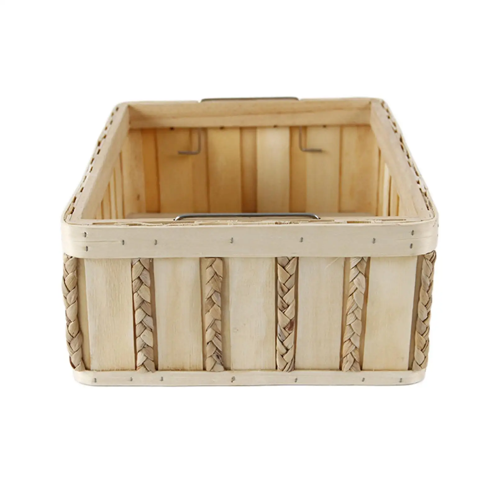 Wooden Storage Box Vintage Toys Snacks Fruit Bread Storage Bins Portable Rattan Organizer Basket for Kitchen Supplies Decorative