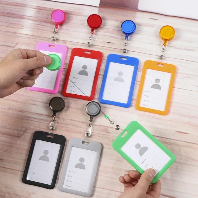Work Card Holders With Retractable Badge Clips Student Plastic