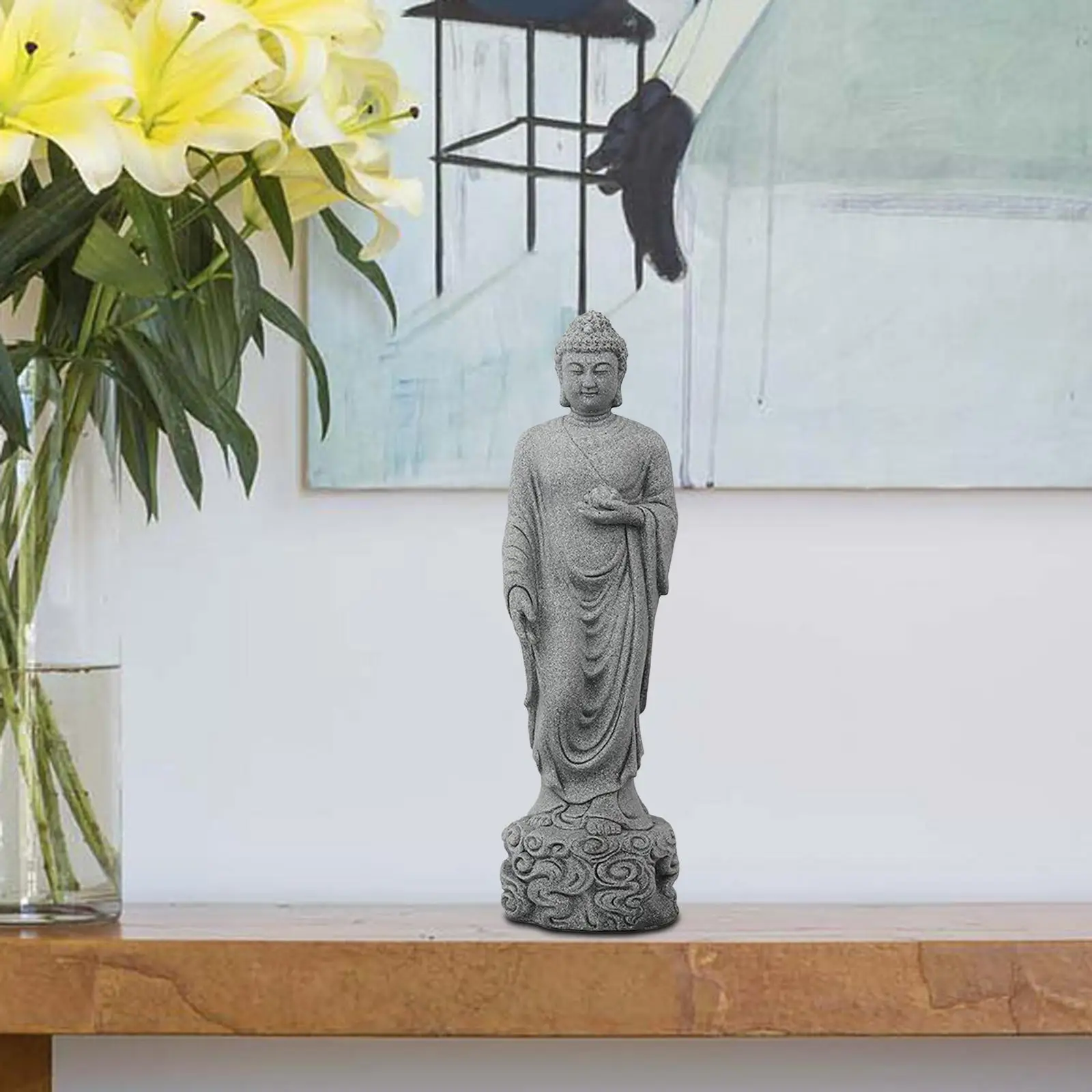 Mini Buddha Figurine Standing Craft Meditation Gift for Office Home Indoor Garden Yard
