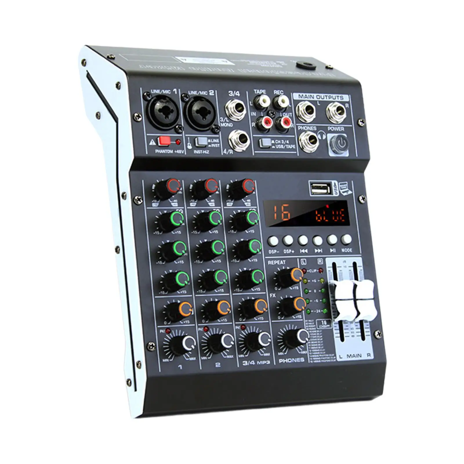 Studio Audio Mixer with 16 Sound Effects Digital Line Mixer Console for Karaoke Interface Mixing Board Wedding PC Karaoke Music