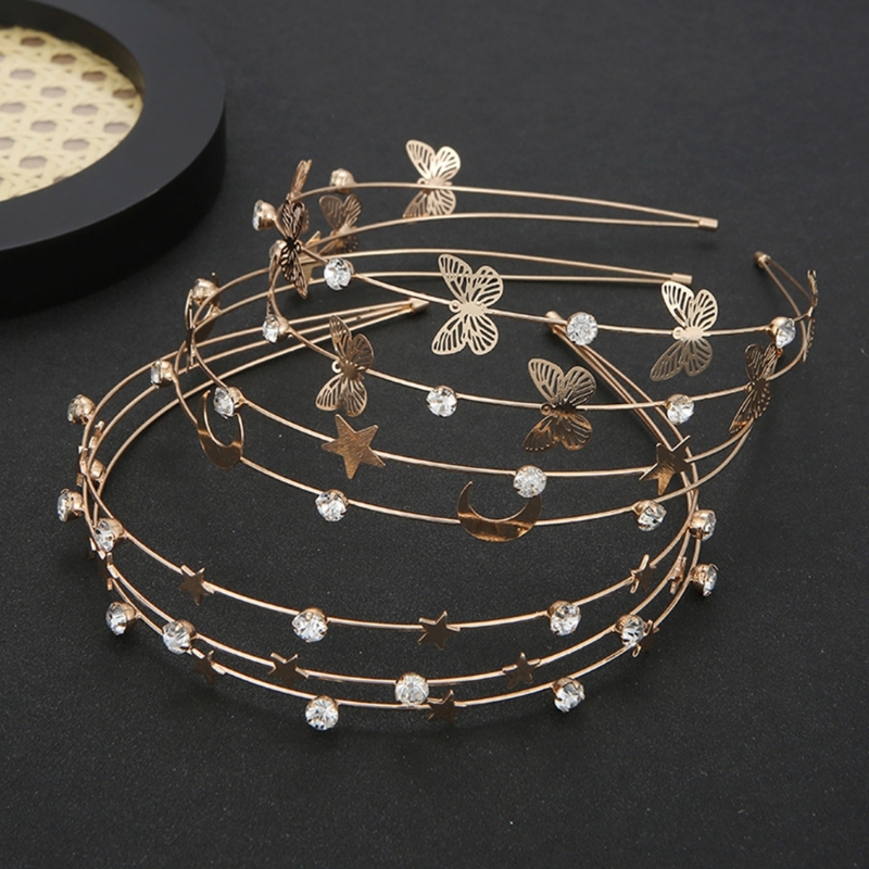 M2EA Haarband mit Mond Sterne Decor Dünne Seite Shinning Multi Layered Stirnband für Mädchen Hochzeit Party – Detail 3