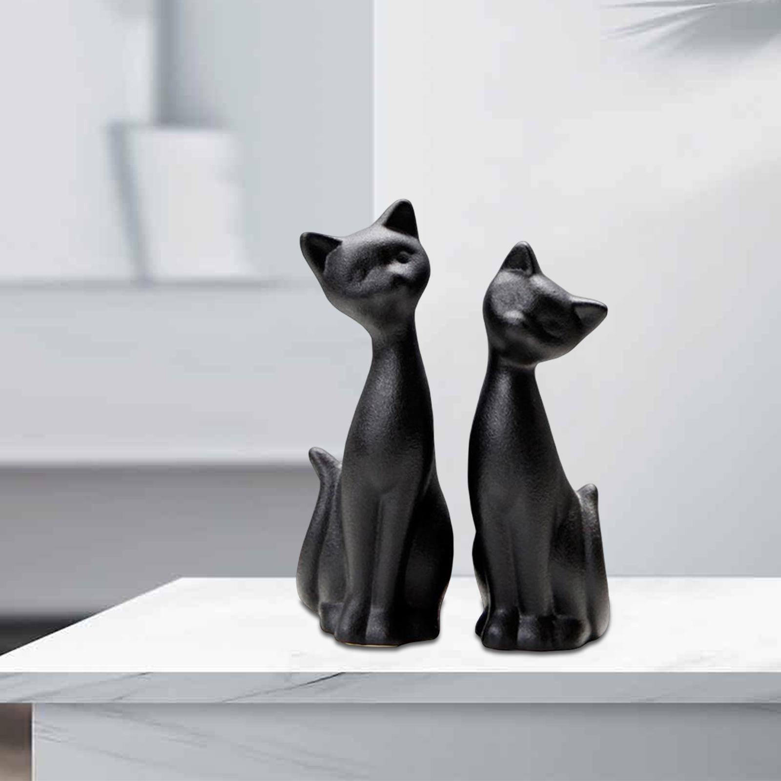 2pcs Modern Cat Statues Fireplace Kitten Figurines Bookshelf Home Decoration