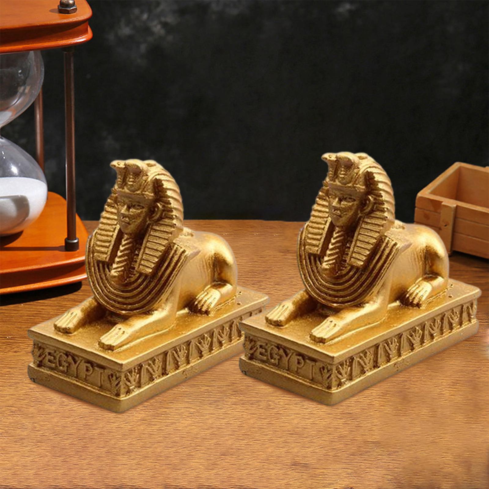 2Pcs Sphinx Statues Sculpture Egyptian Figurines Mythology Pharaoh Cabinet Decoration