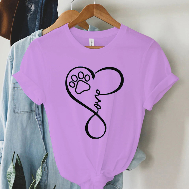 T-shirt manches courtes pour femmes, vêtements d'été, joli dessin animé patte de chien, amour, cœur, imprimé graphique, ample, fille, Y2k, Love Heart532_voghion.com