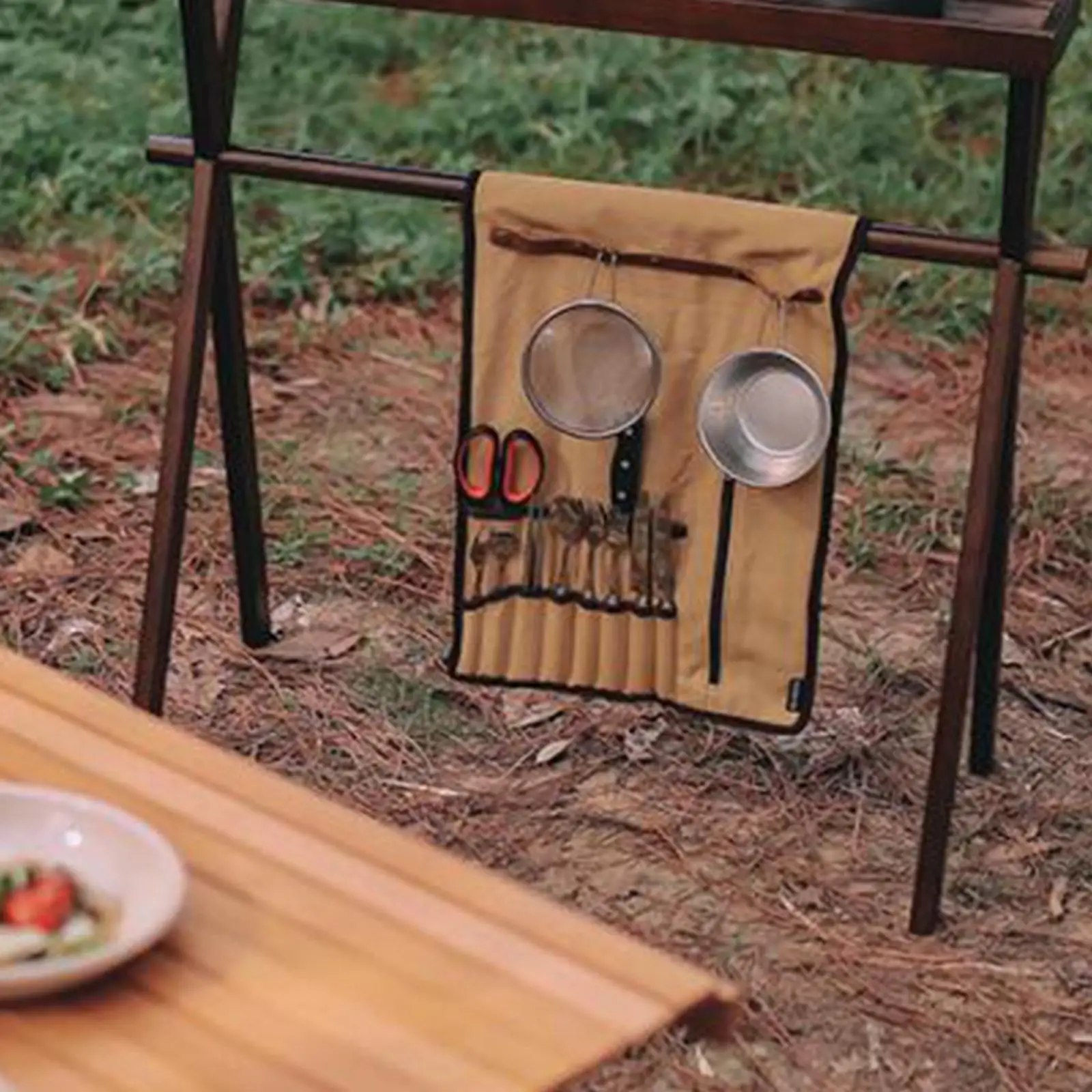 Camping Utensil Roll up Bag Tableware Organizer Cookware  Picnic