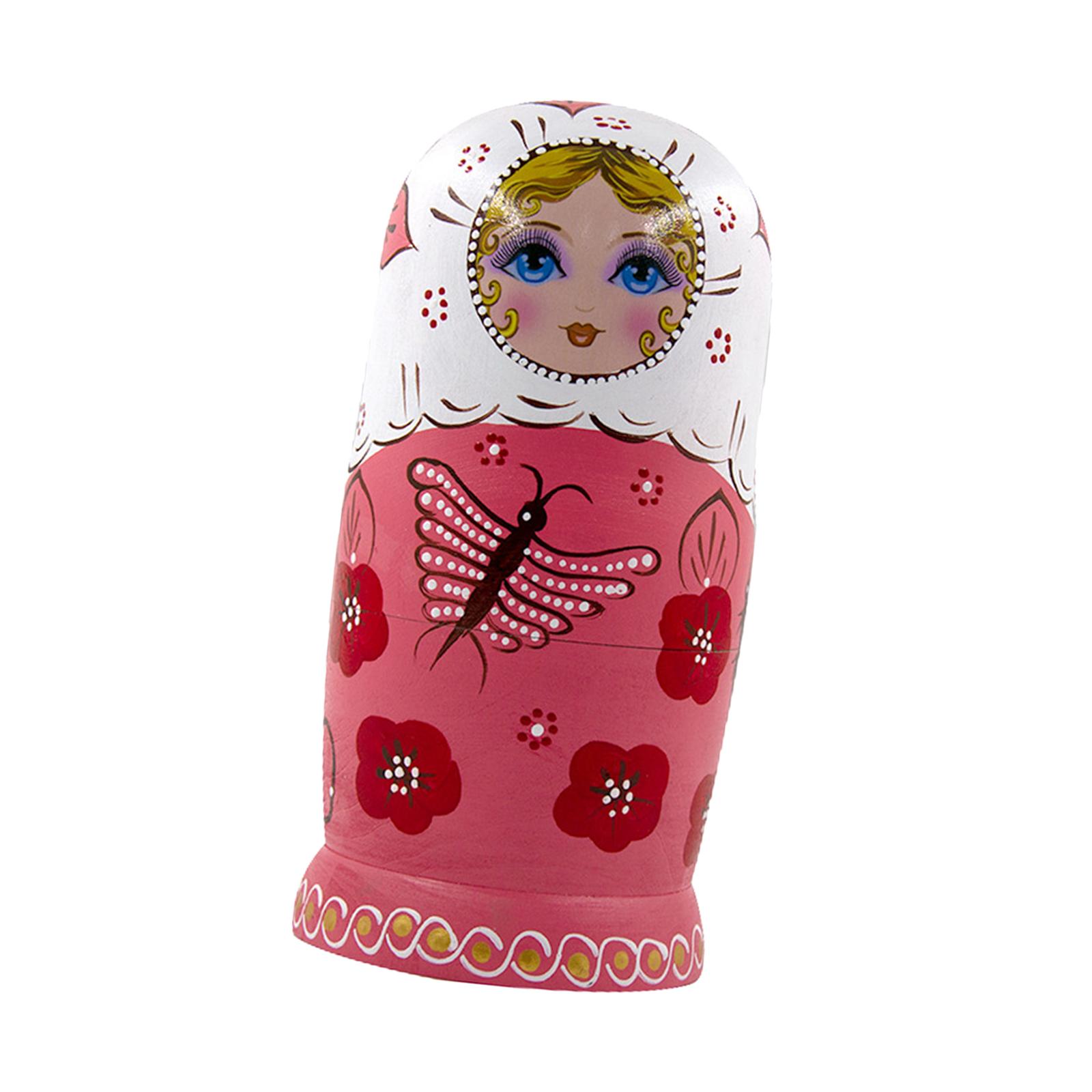 Russian Girls Nesting Dolls Matryoshka Stacking Toy Pink Dragonfly 10 Layers