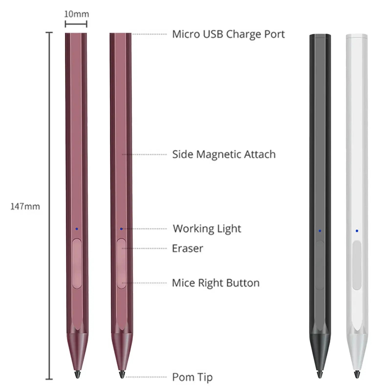 Stylus Pen Quick Charge 120mAh with 3x Pen Tips Portable Wireless Connection for Surface 3 4 5 6 7