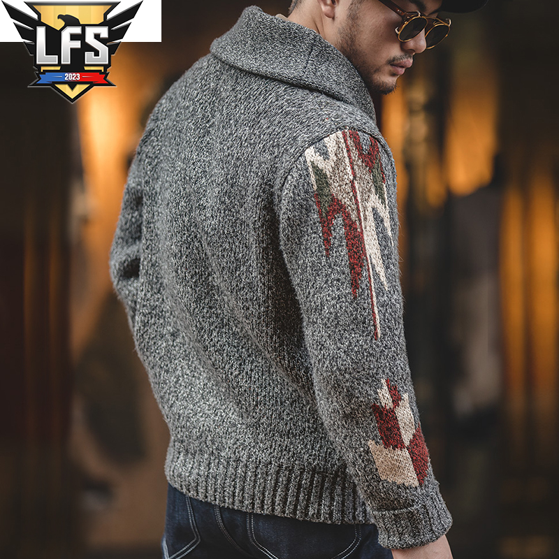 Description Picture 4 of item2023 New Arrival Top Fashion Turn-down Collar Cotton Cardigan Male Casual Single Breasted Button Thickened Sweater Men