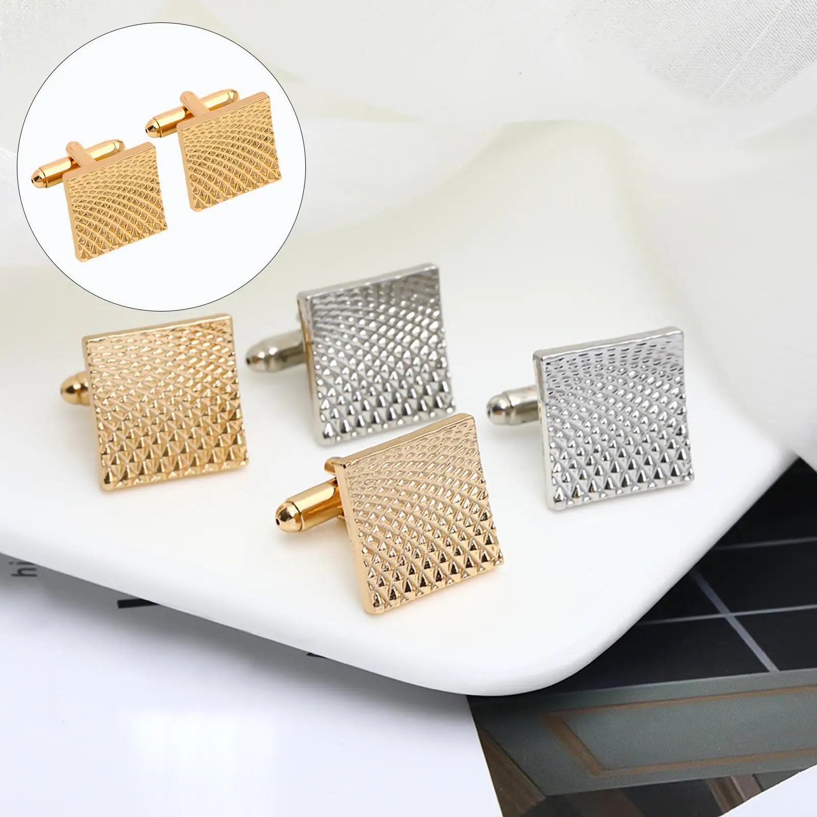 2x Square Cufflinks Sturdy Stylish Polished Business Style Delicate Cuff Links for Shirt Wedding Suits Professional Meeting