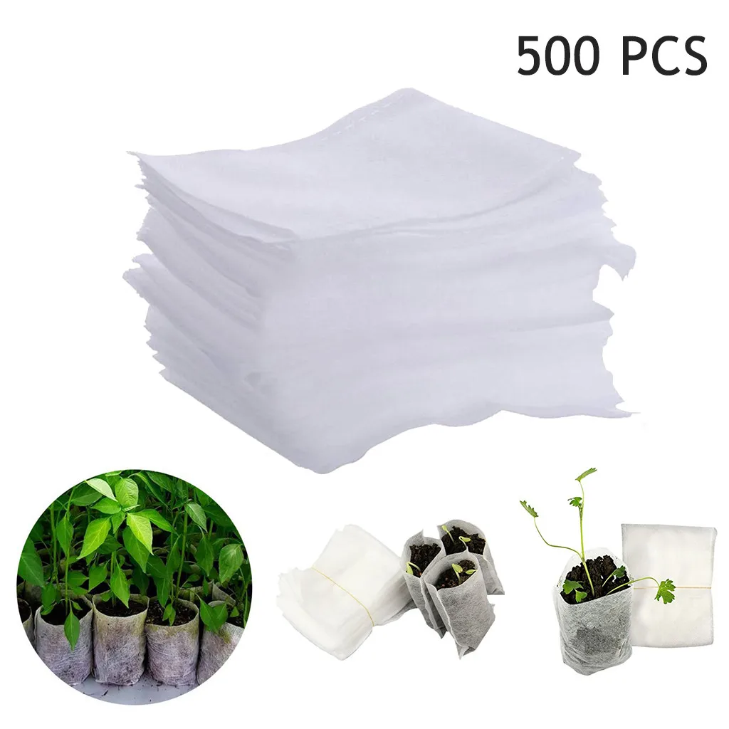 500PCS Biodegradable Non-Woven Plant Nursery Bags Plant Grow Bags Fabric Seedling Pots 
