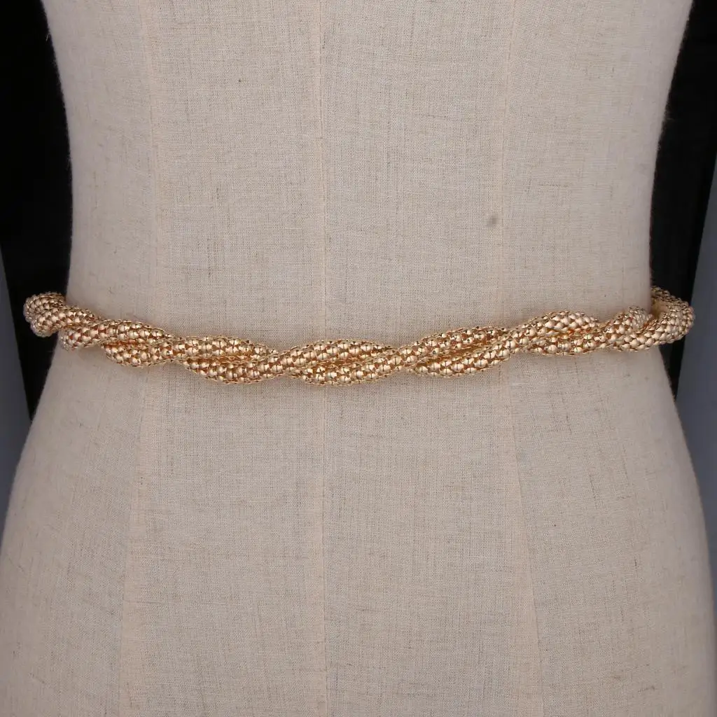 Elegant Womens Golden Metal Waistband Waist Bridal Dress Belt Chain