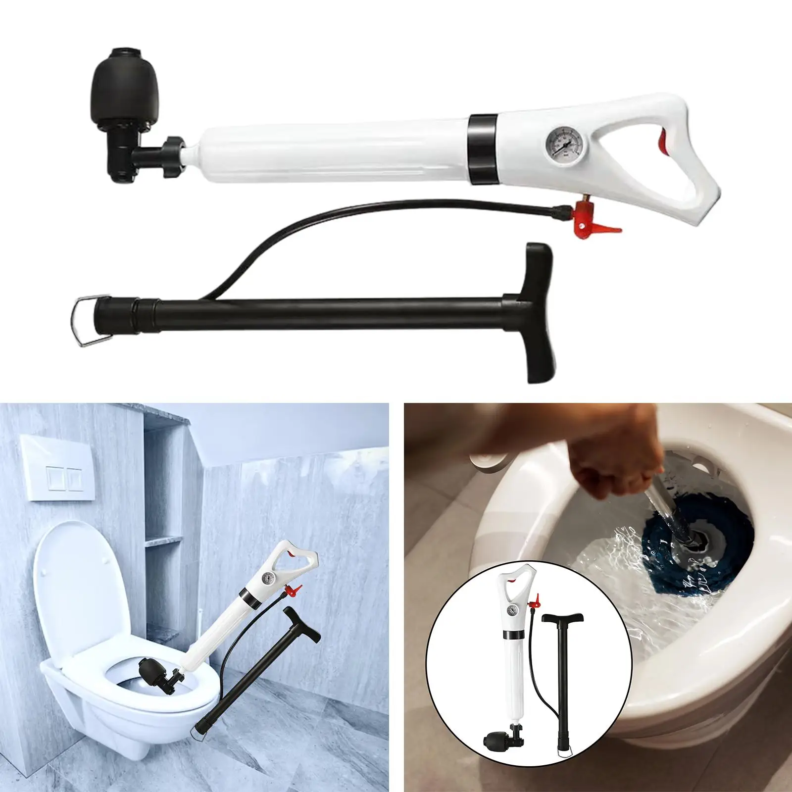 Toilet Plunger set Air power Plumbing Tools Manual Powerful for Bathroom Bath Clogged Pipe Squat