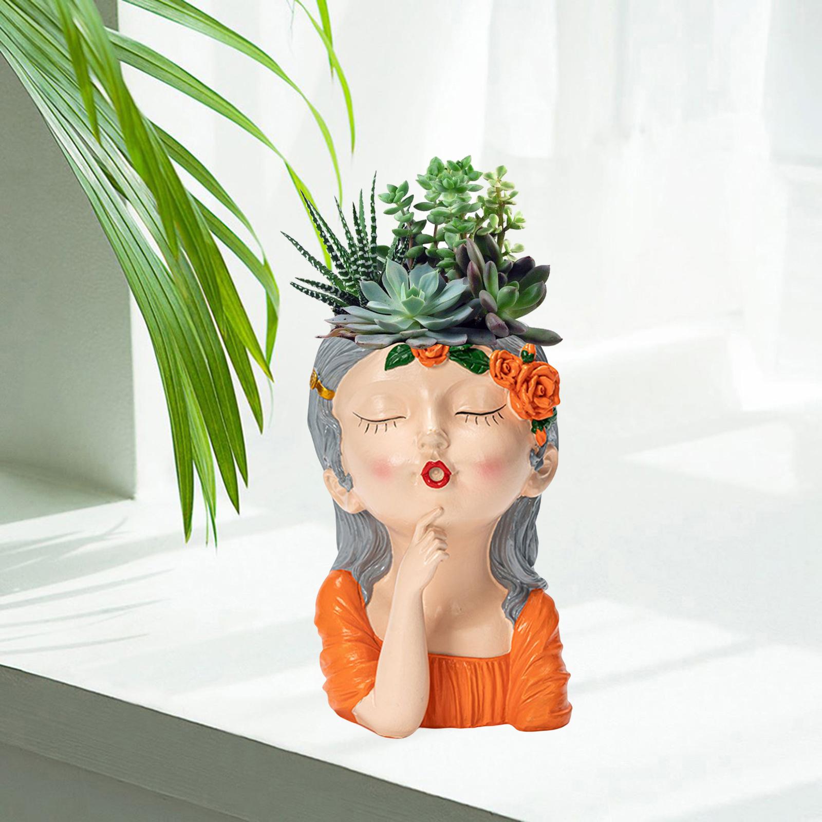 Creative Human Head Sculpture Vase Succulent Pot Sculpture Unique Bust Vase Plant Pot Fresh Portrait for Home Decoration Garden