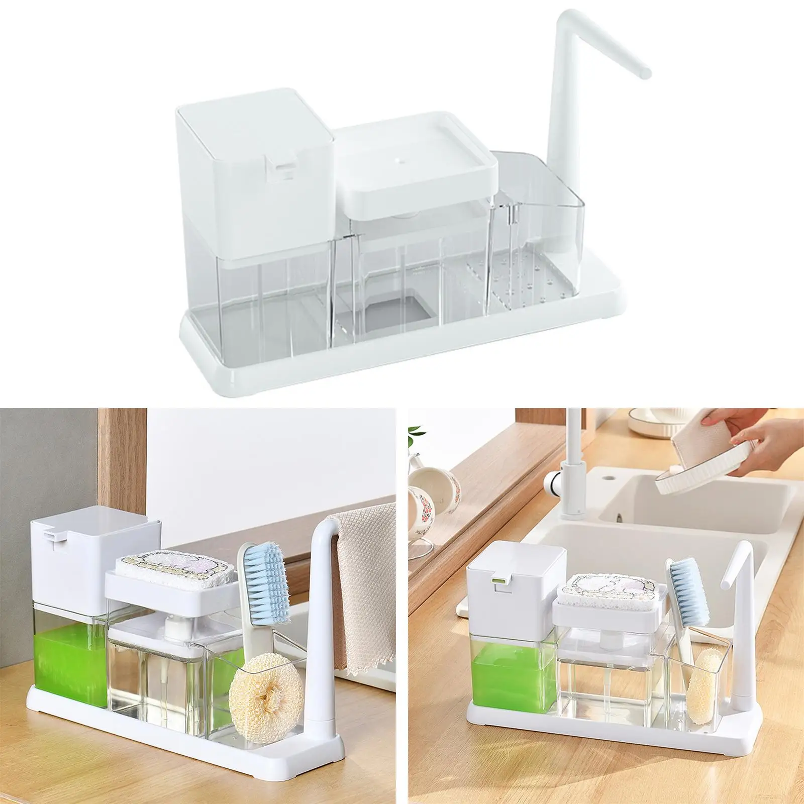 Dish Soap Dispenser Sink Caddy Automatic Liquid Boxes for Kitchen Sink Multifunctional Draining Tray Sink Countertop Organizer