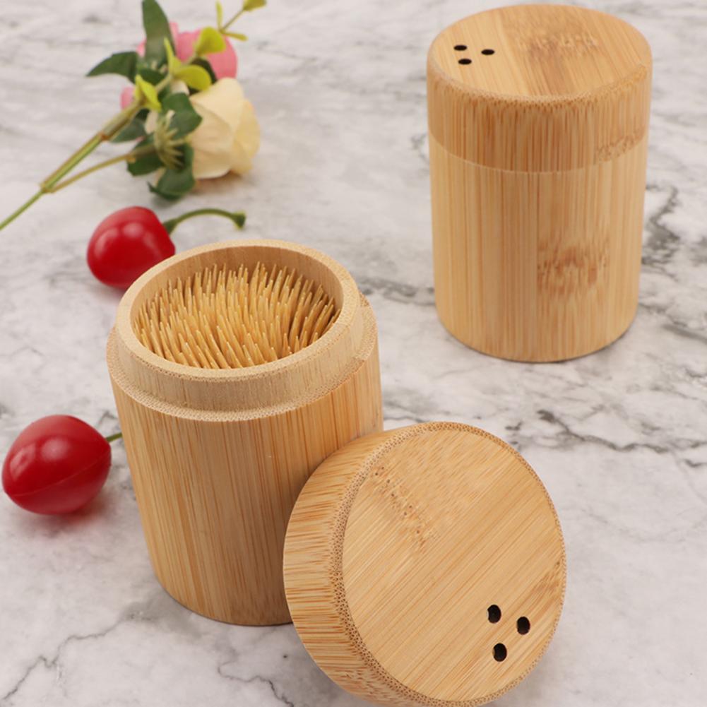 Description Picture 3 of itemToothpick Storage Box Portable Dustproof Bamboo Large Capacity Round Tooth Pick Holder Dispenser for Hotel Kitchen Accessories