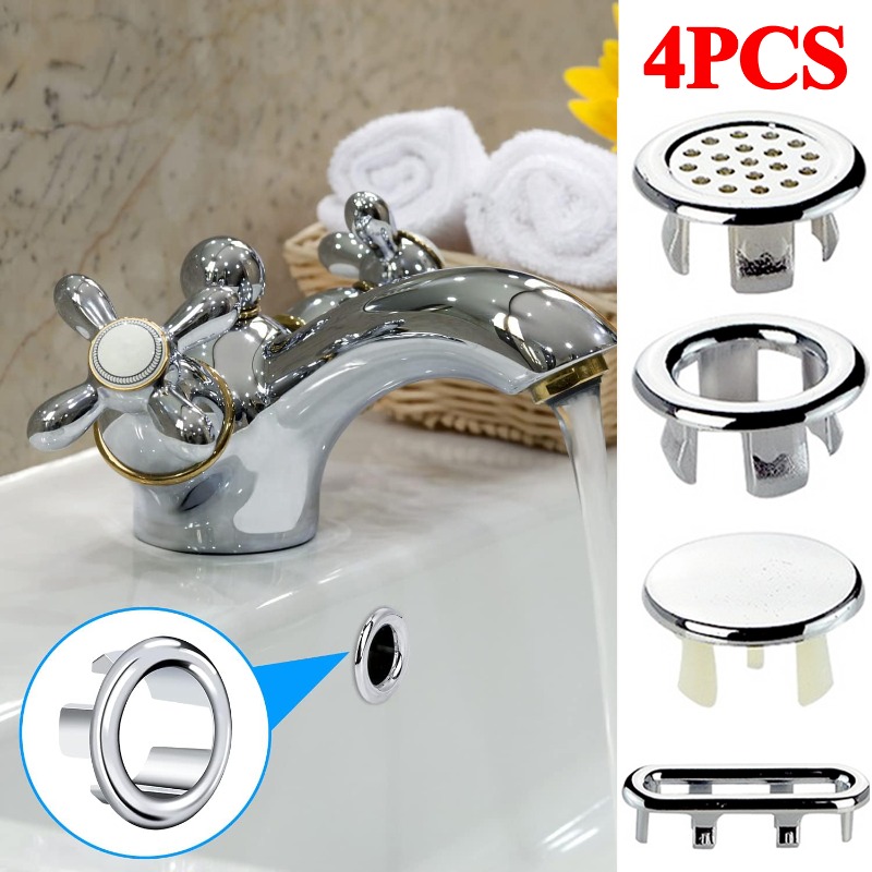 Description Picture 2 of item1/4PCS Wash Basin Overflow Ring Silver Plastic Kitchen Bathroom Basin Trim Sink Hole Round Overflow Plug Bath Drain Cap Net Ring
