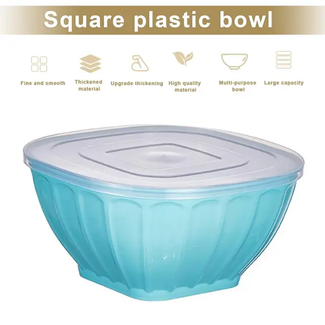 Stackable Square Plastic Bowl with Lid Large Opening Space-saving