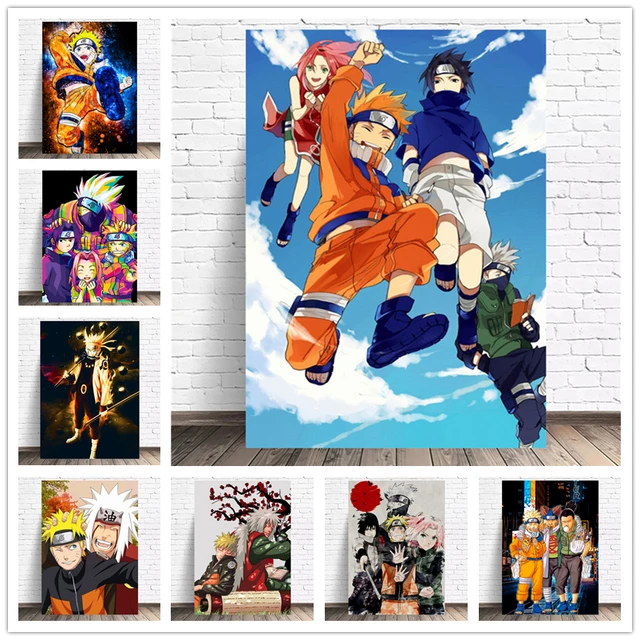 Clássico japonês Anime Naruto Cartaz, Pintura de lona, Uchiha Kakashi  Gaara, Decoração para casa, Wall Art