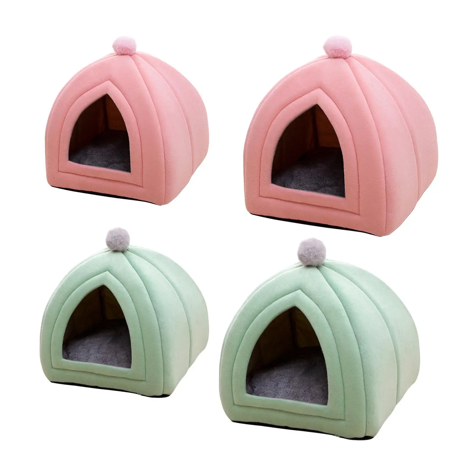 Cat Bed with Removable Cushion Puppy Kennel Winter Small Dog House Velvet Semi