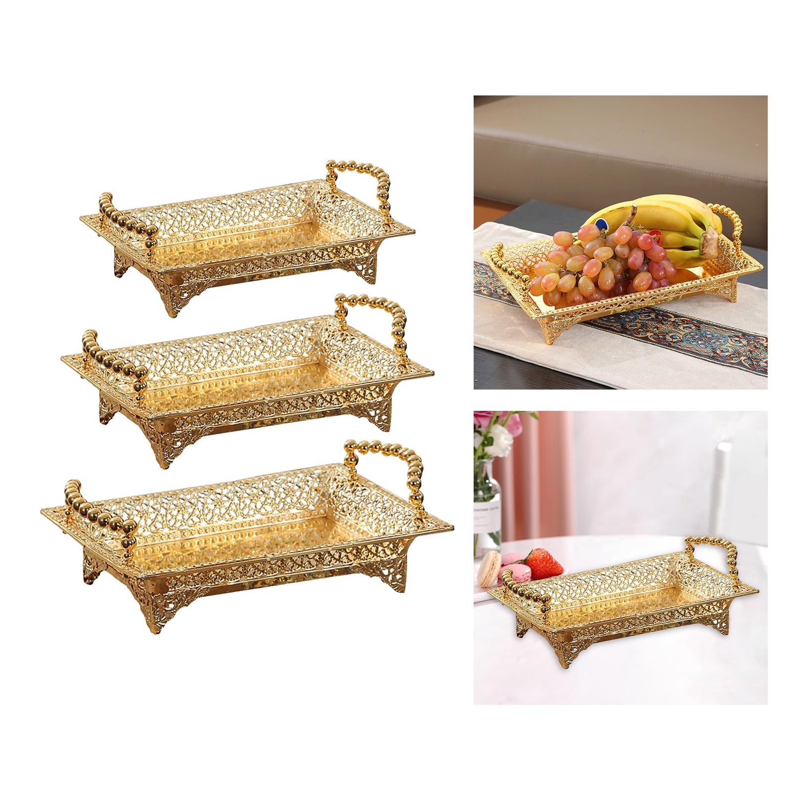 Golden Fruit Tray Retro Storage Metal Tray for Wedding Parties Ornaments
