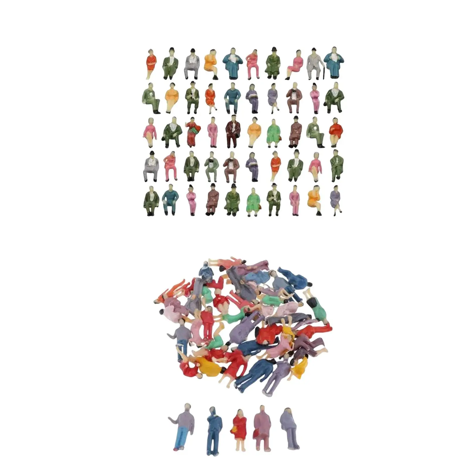 100pcs 1:87 Painted Figures HO Scale Standing and Sitting People Assorted Poses Model Trains