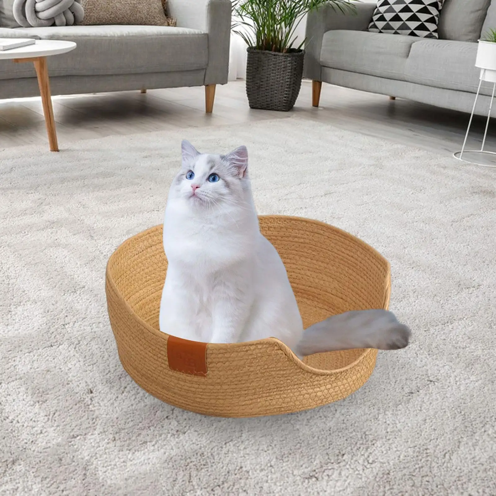 Handwoven Kitten Bed Cat Sleeping Basket Diameter 45cm Comfortable Ventilated Paper Rope Material Handmade for Playing and Rest