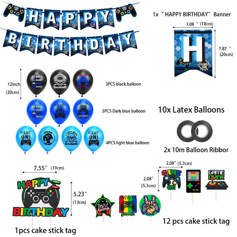 Spiel themen orientierte Party Ballon Set Cartoon Gamepad Kinder Banner Spieler alles Gute zum Geburtstag Backen Kuchen Topper Hintergrund Wand dekoration – Detail 6