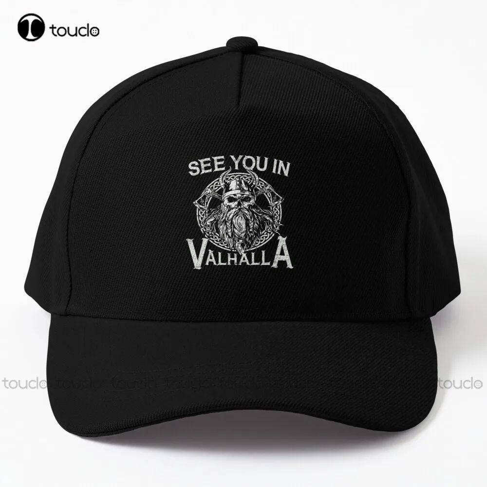 See You In Valhalla Bearded Viking Skull Crossed Axes Baseball Cap