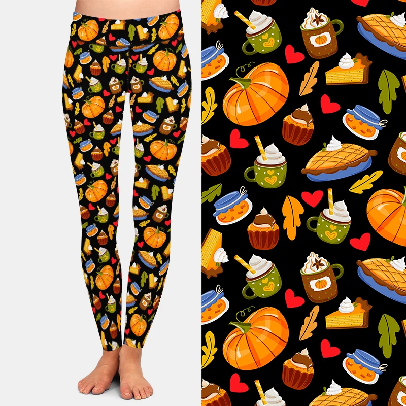 LETSFIND Autumn New High Waist Stretch Full Legging 3D Thanksgiving Day Illustration In Doodle Style Print Women Warm Leggings