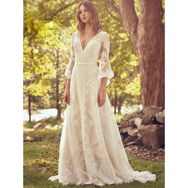 Hochzeitskleid, Brautkleid Boho Spitze rückenfrei, Gr. discount 36/38