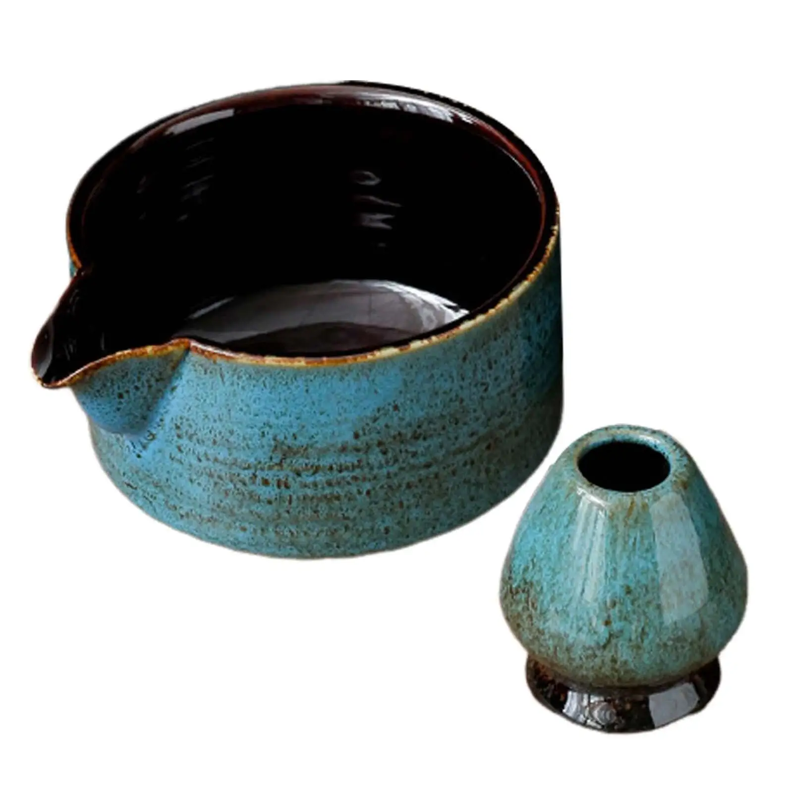 2Pcs Ceramic Matcha Bowl and Whisk Holder Whisk Tea Bowl for Beverage Japanese Matcha Preparation Matcha Family Beginner
