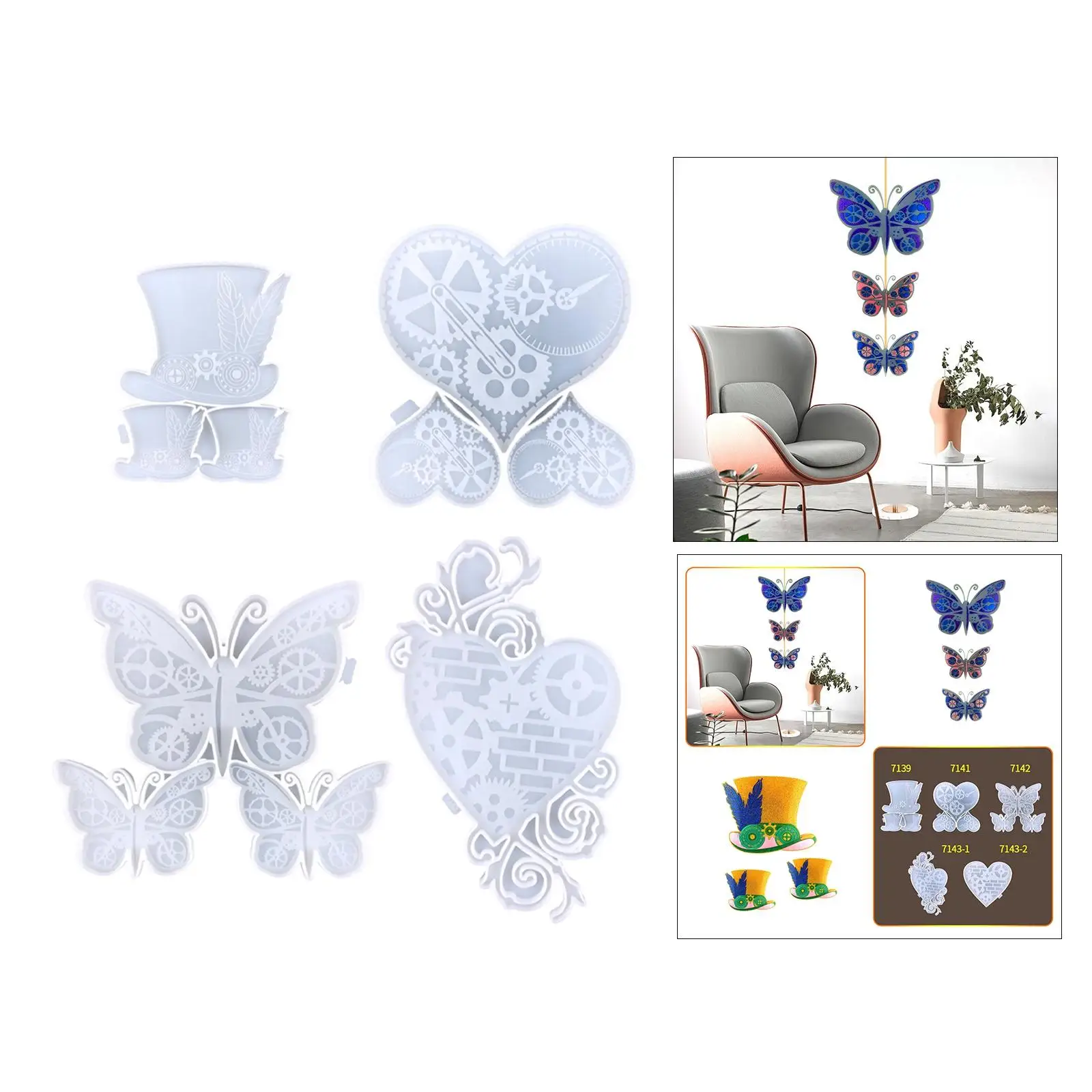 Hat/Heart/Butterfly Wall Hanging Epoxy Resin Mold Pendants Silicone Mould DIY Craft Wall Decoration Casting Tool