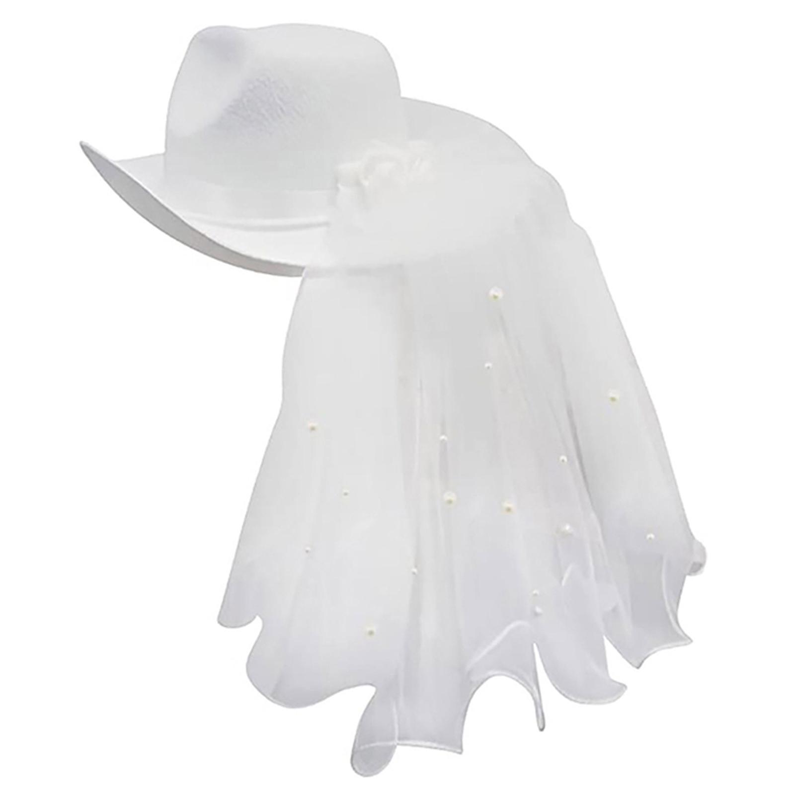 Western Decor Women Cowboy Hat Veil Sunhat White Costume Adult Girls Cowgirl Hats for Bridal Engagement Party Wedding Holiday