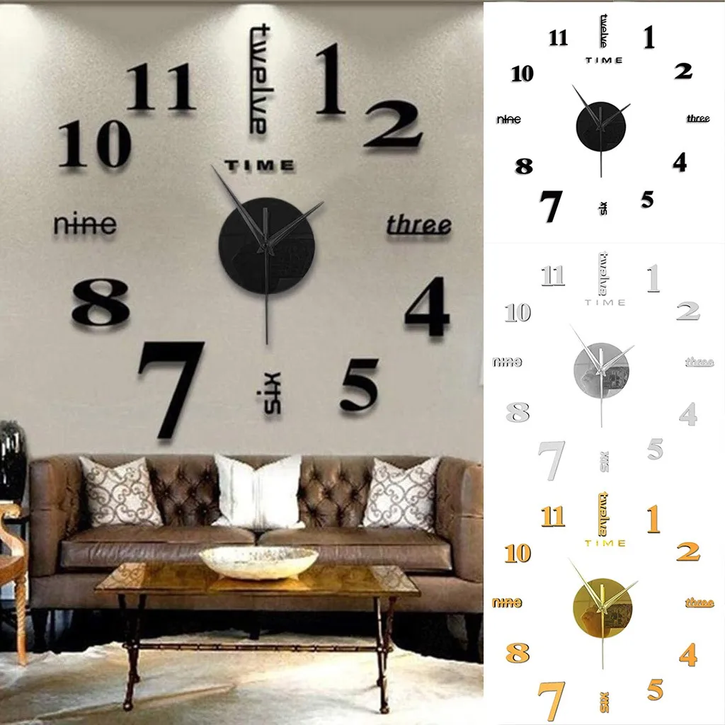 3D Wall Clock Mirror Wall Stickers Creative DIY Watch Clock Removable Art Decal Sticker Home Decor Living Room Quartz Needle Hot