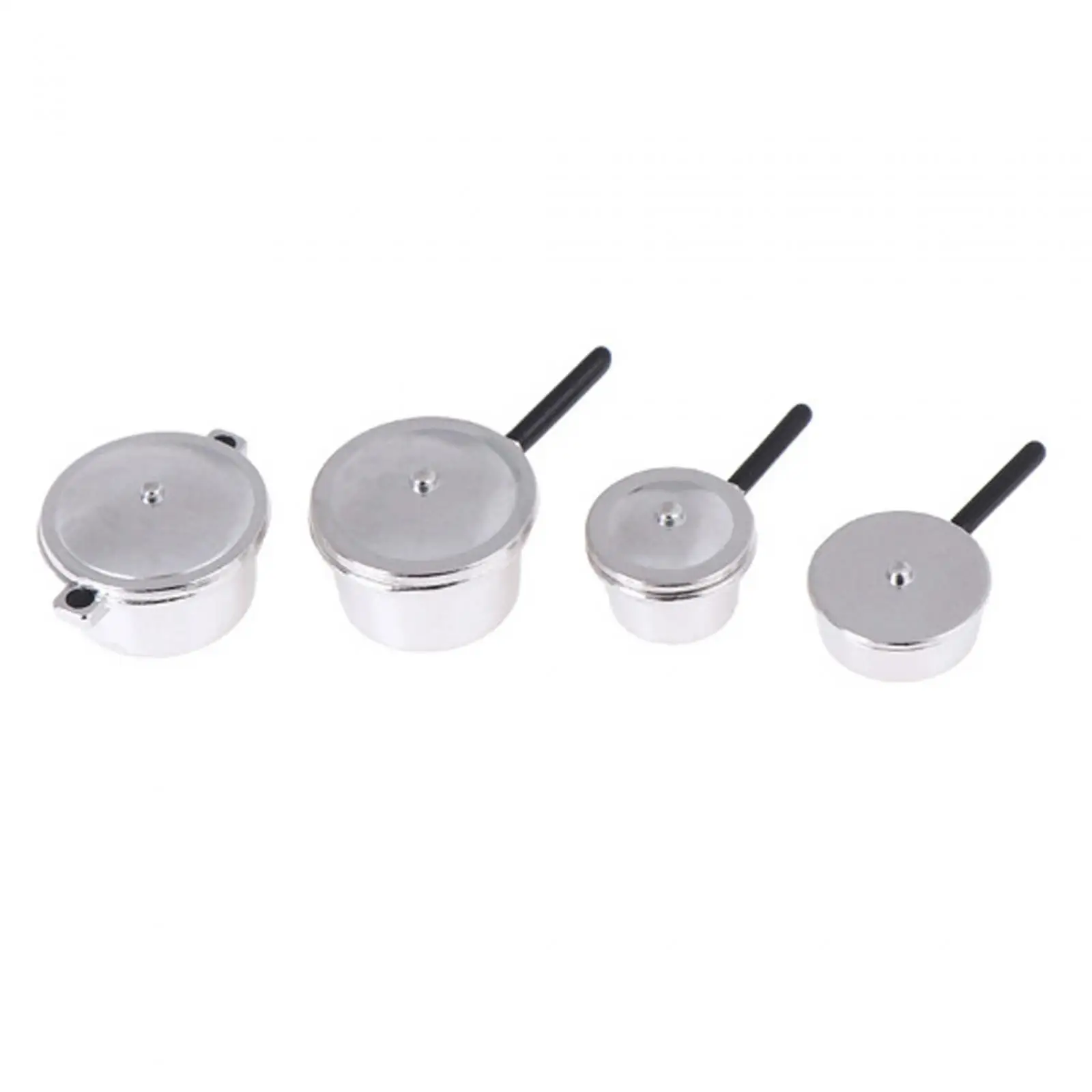 4 Pieces 1:12 Dollhouse Pots and Pans Scenes Mini Cooking Pan with Lids for Micro Landscape Miniature Scene Decoration Building