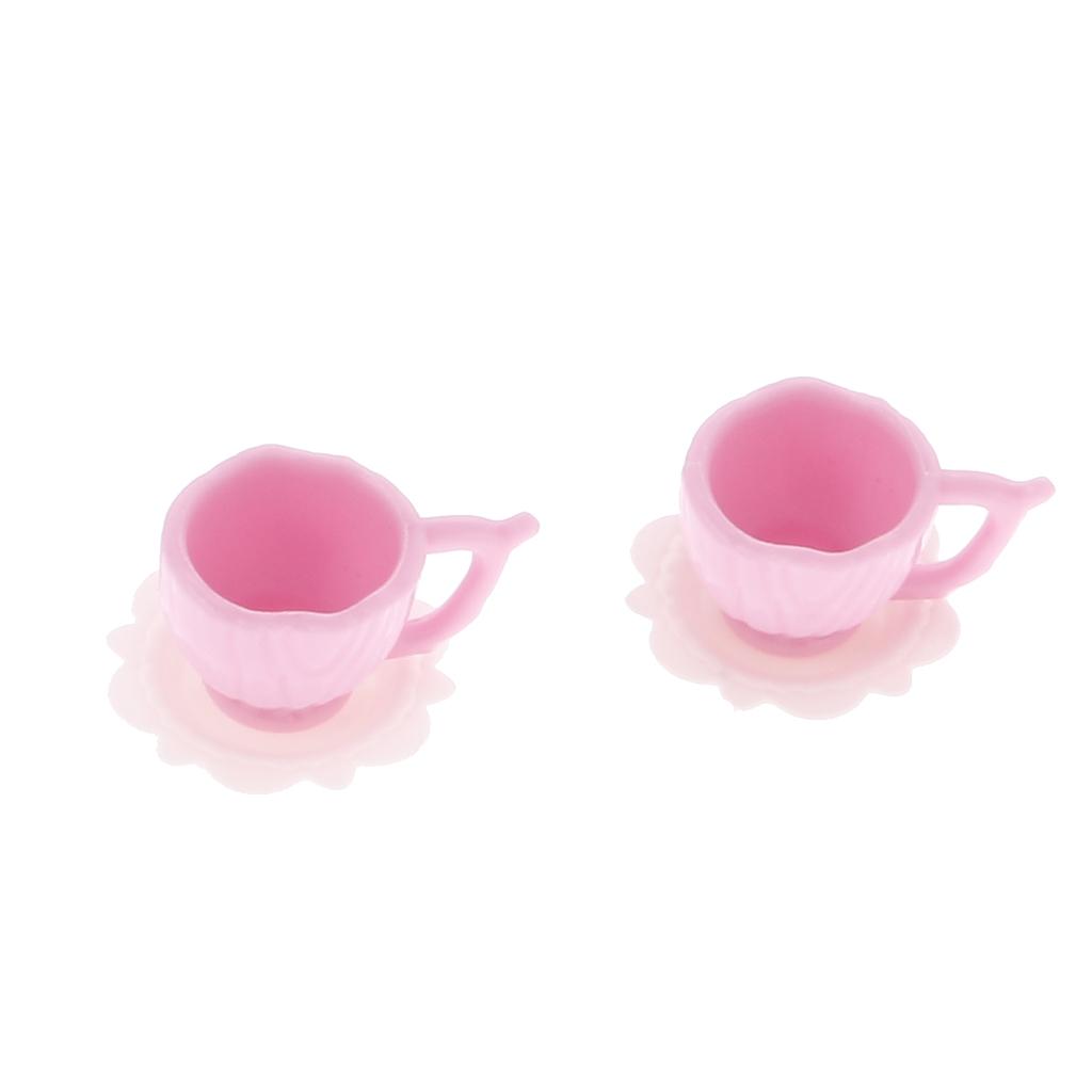10 sets dollhouse miniature plastic pink tea pot with 2 cups dishes