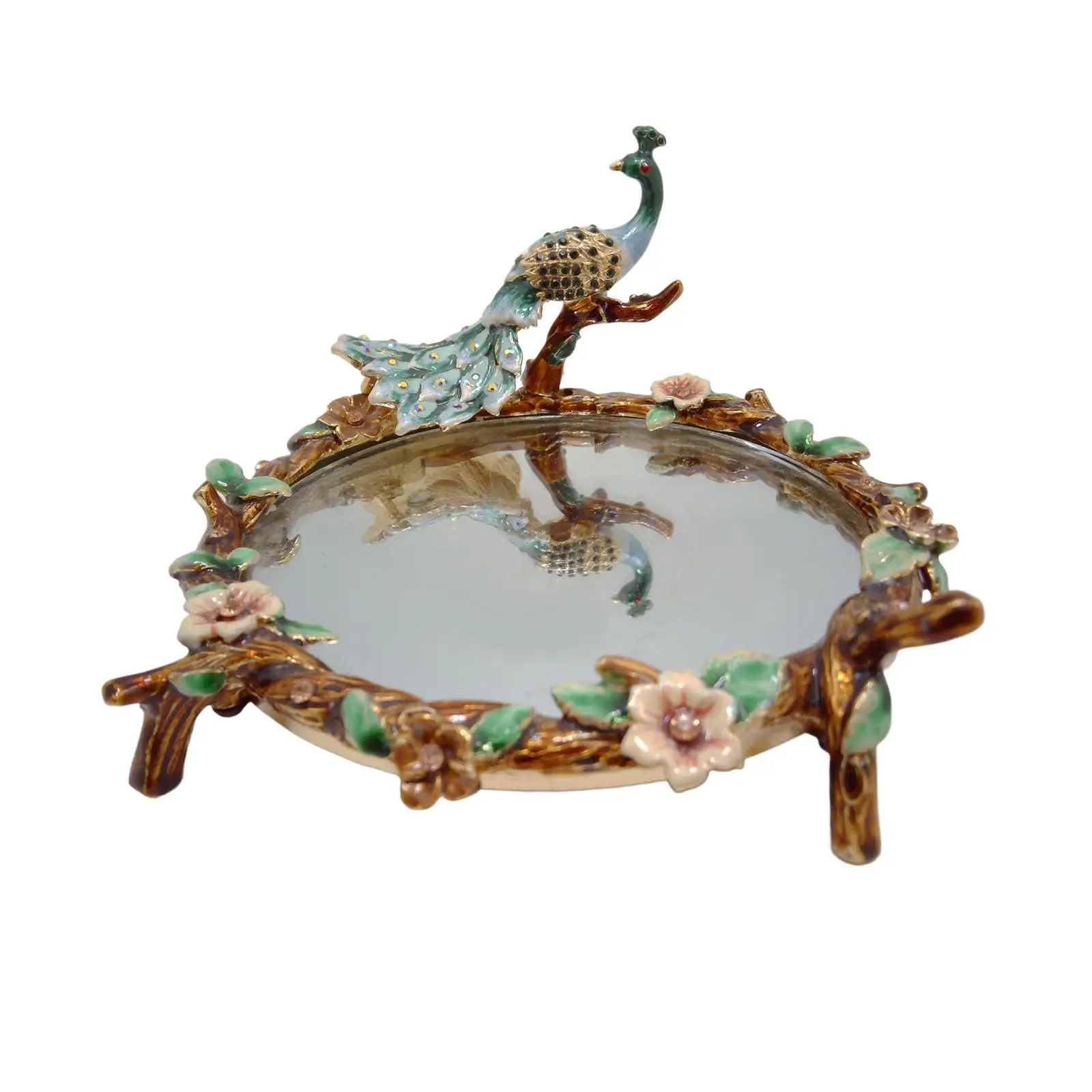 Decorative Mirror Tray Peacock Serving Tray for Countertop Dresser Makeup