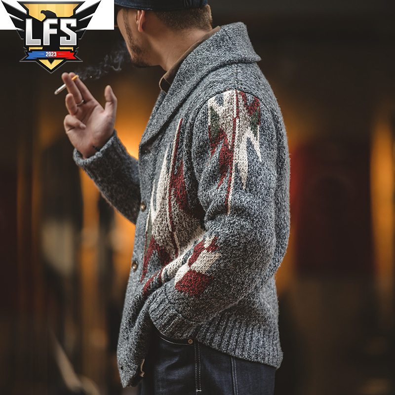 Description Picture 3 of item2023 New Arrival Top Fashion Turn-down Collar Cotton Cardigan Male Casual Single Breasted Button Thickened Sweater Men