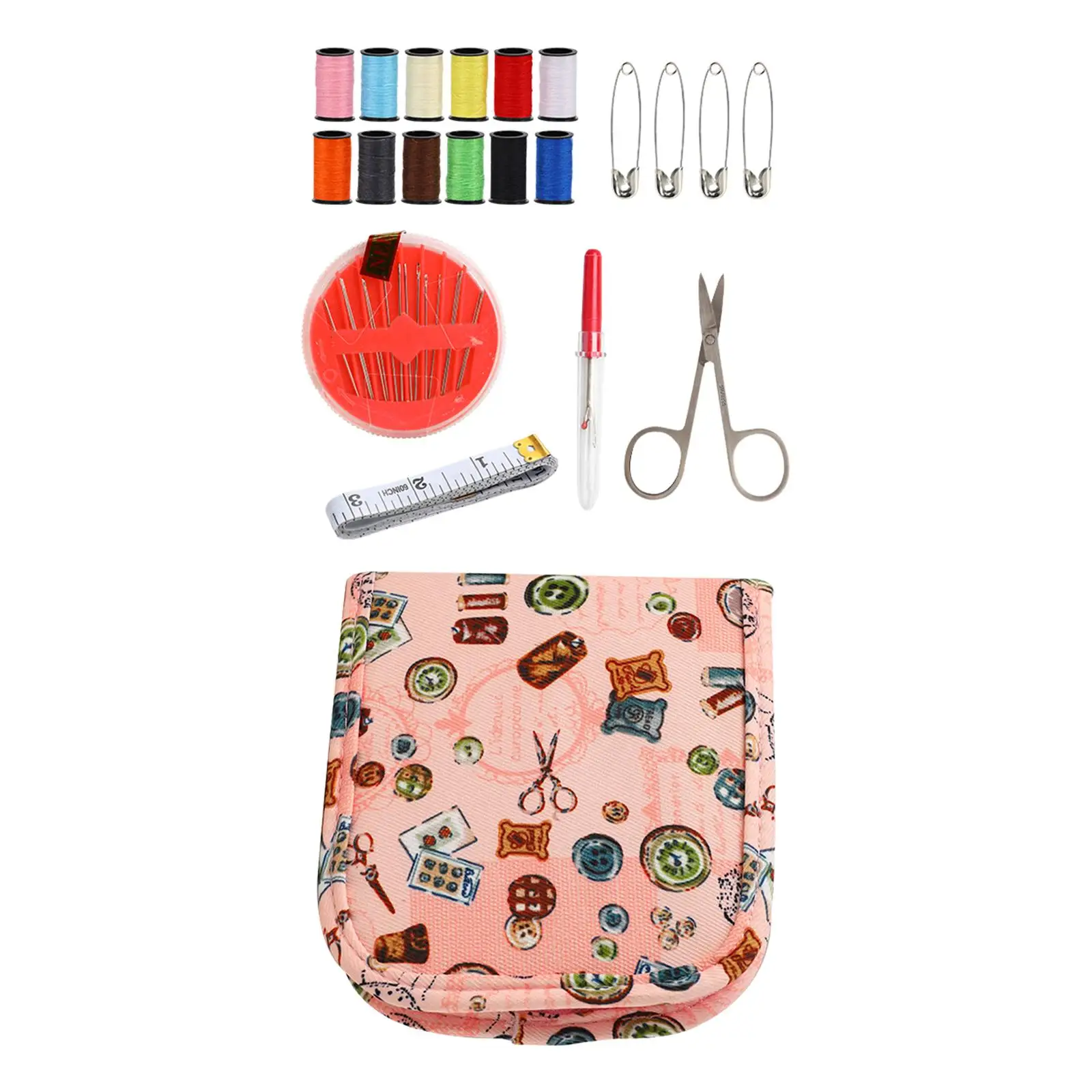 Thread Sewing Needle Set Sewing Kits Scissors Sewing Supplies with Carrying Case Handwork Tool Tape Measure Sewing Thread Set