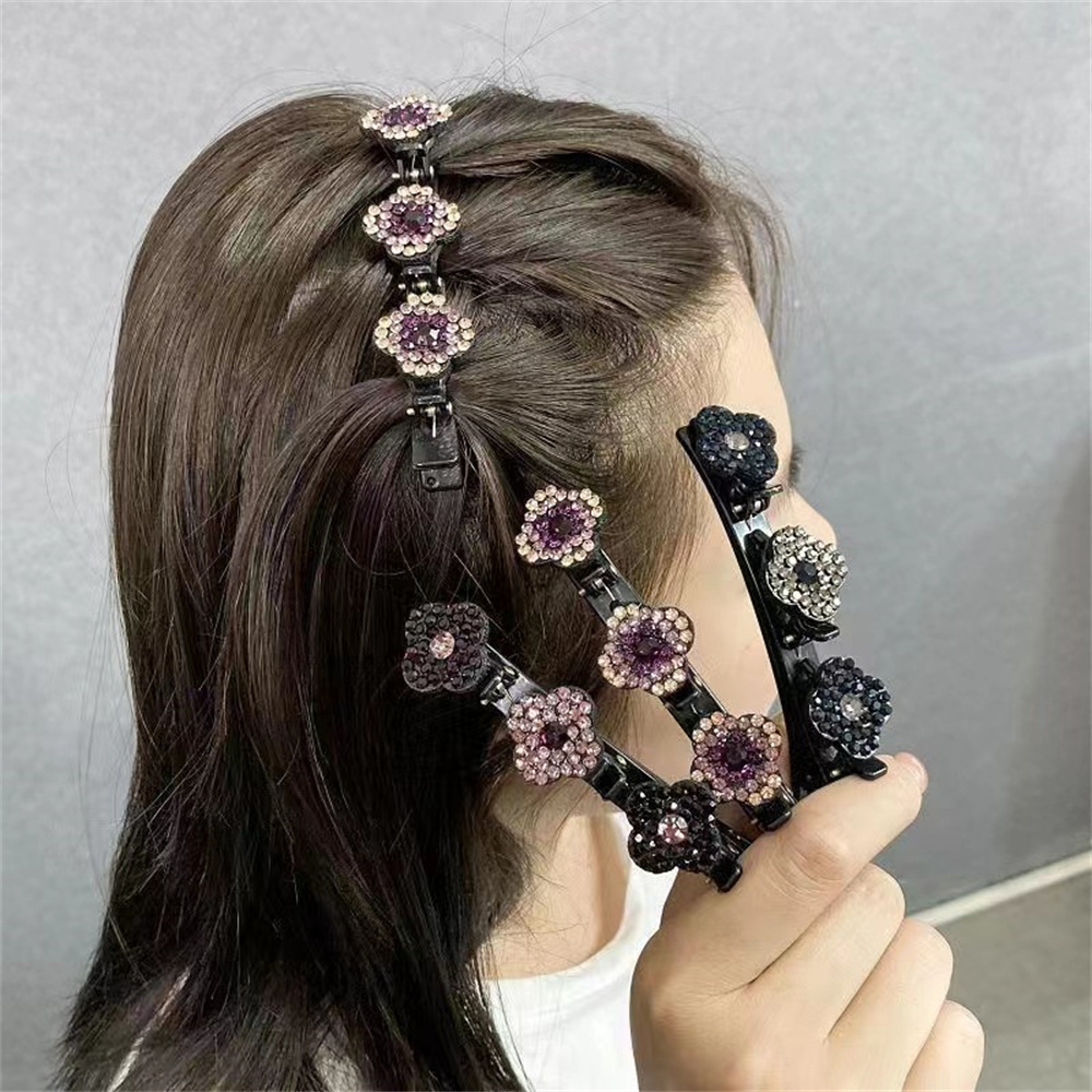 Best of Sparkling Crystal Stone Braided Hair Clips 3 Flower Hair Accessory For Women Girls Rhinestone Braid Hairpins Sweet Hair Decorate Reviews & Tips