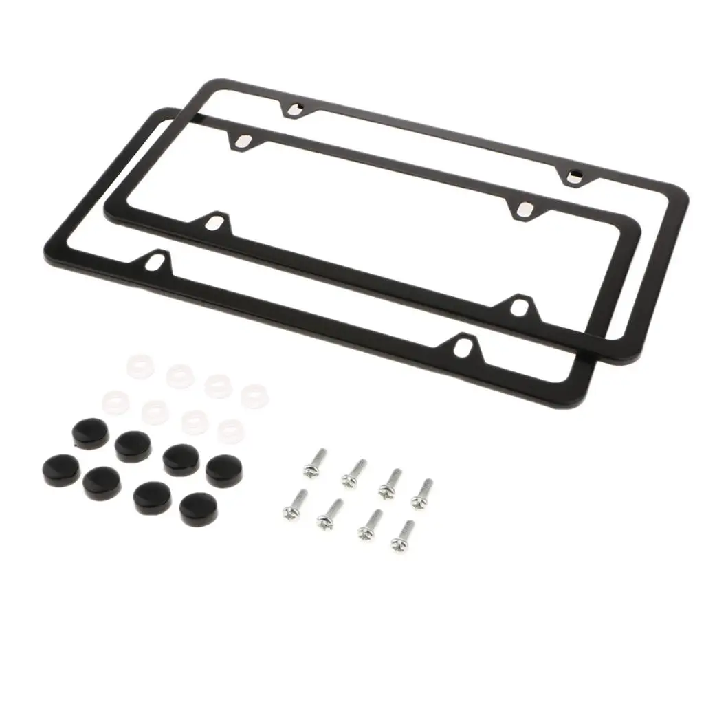 2 Pieces Car Polish Stainless Steel License Plate Frame with 4 Holes