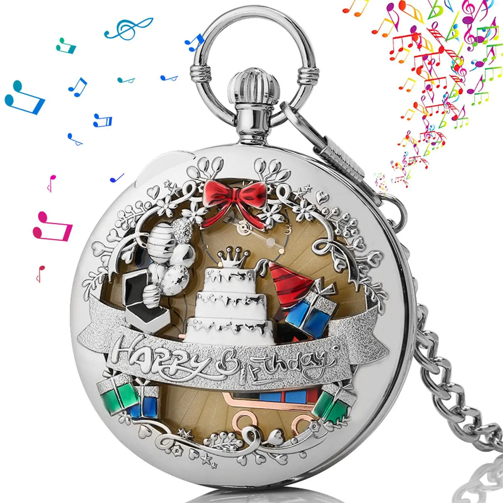 Music Pocket Watch Antique Style Quartz Chain Watch Birthday Present