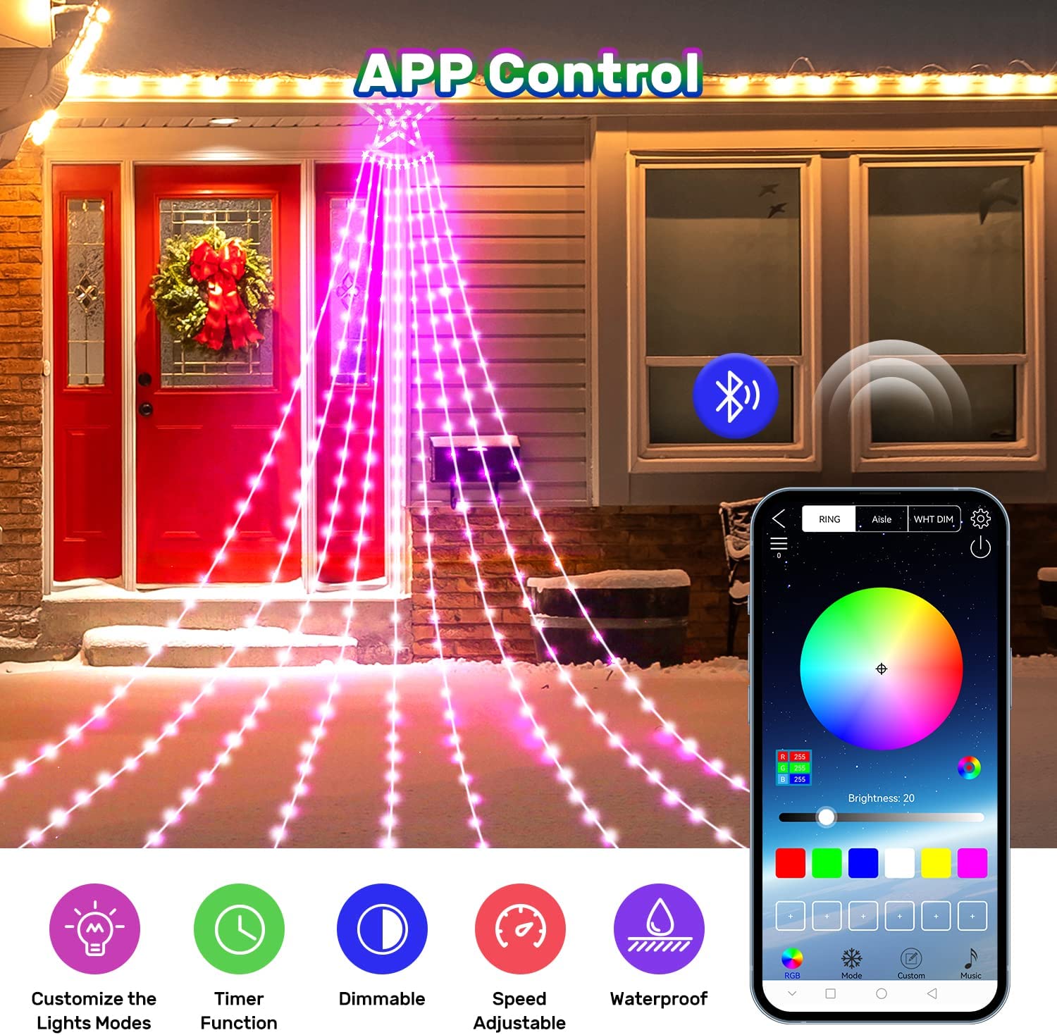 Christmas Tree String Light with Star Topper – APP-Controlled Fairy Lights for Outdoor and Indoor Decor