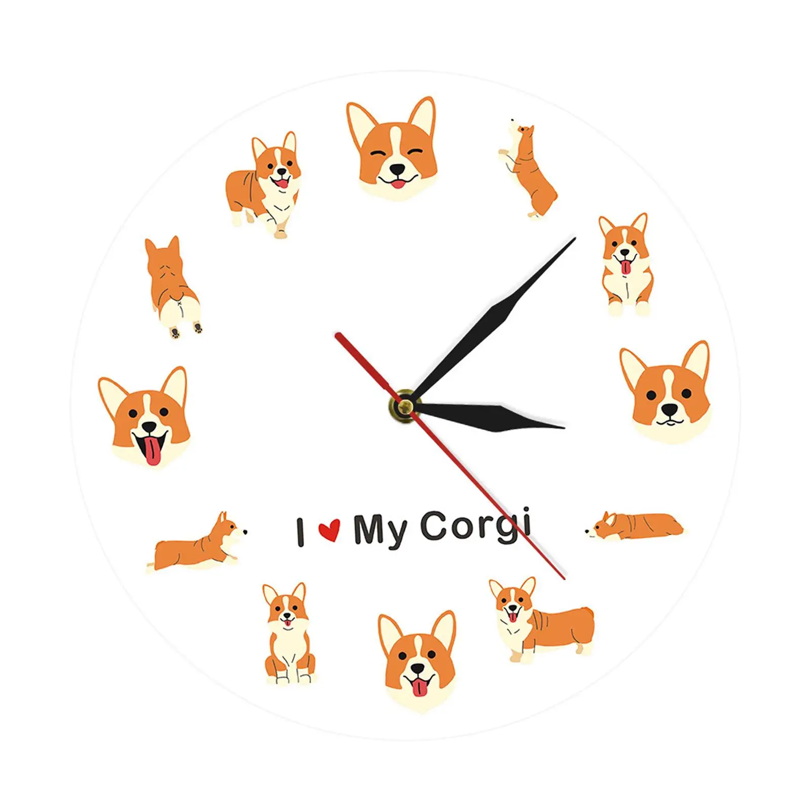 Wall Clock Art Decor Decoration Dogs Theme Hanging for Bathroom Kitchen